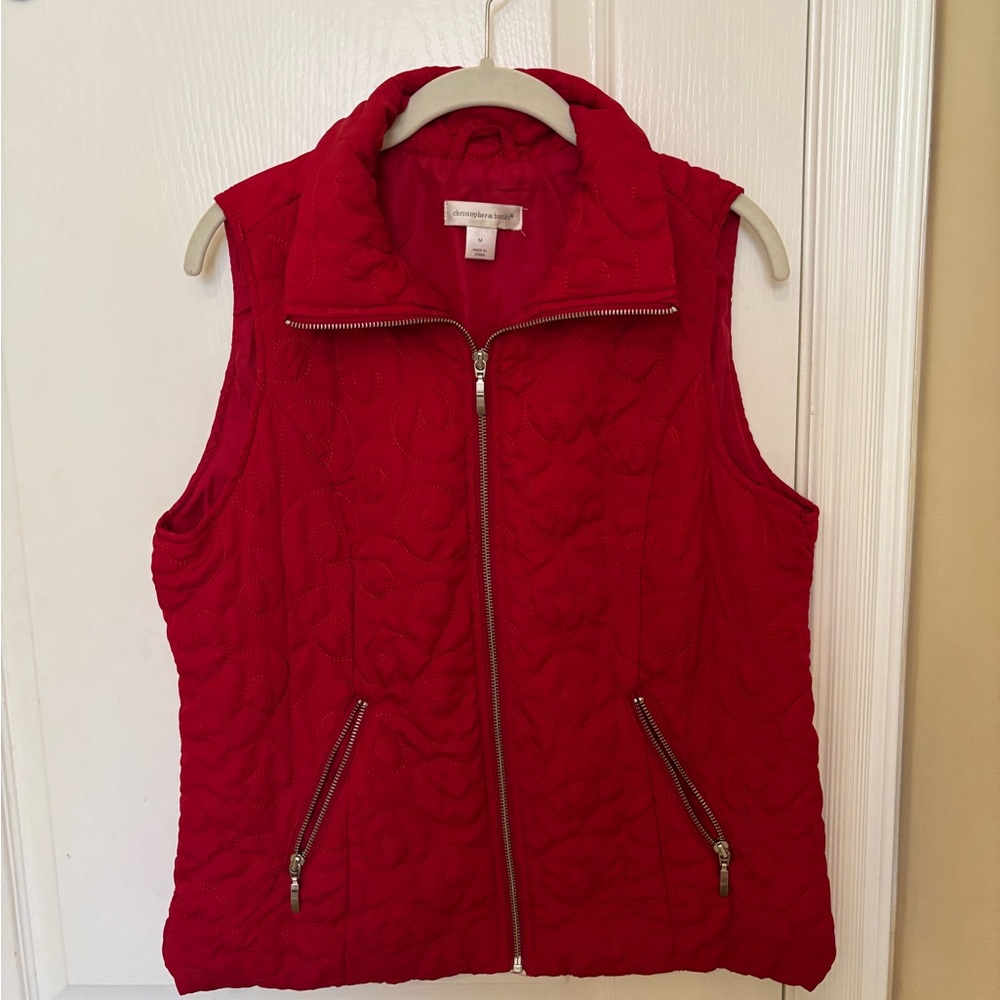 Christopher & Banks Vibrant Red Quilted Vest, Like New